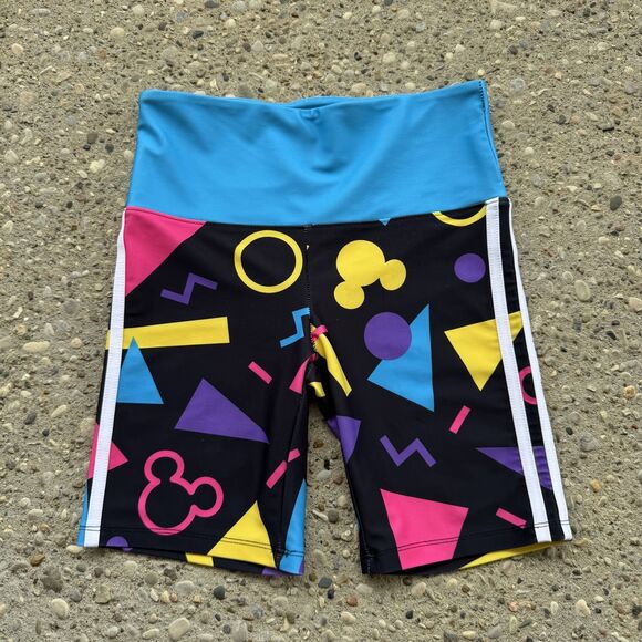 Disney Bike Shorts Womens XS Black Blue Walt Disney World 90s Print Mickey Mouse - Picture 1 of 10